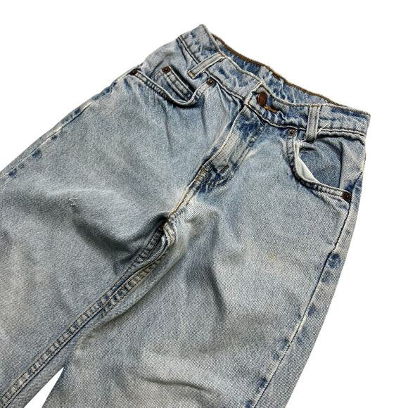 Vintage Levi’s 550 Orange tab Youth Relaxed Fit Jeans Light Wash Distressed Sz 7 - Picture 10 of 12